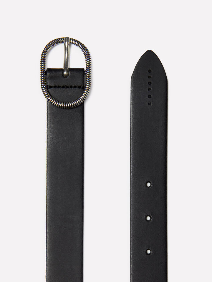 Black belt in leather with decorative buckle - women's belts - Black | Sisley image number 2